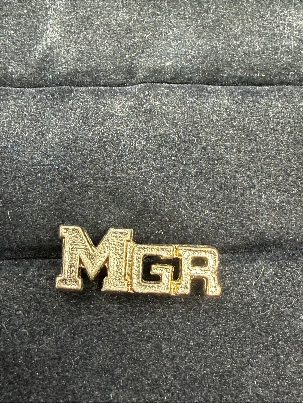 Vintage MGR Manager Textured Gold Tone Uniform Hat Lapel Pin Boss Bold Chunky